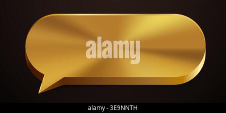 Golden speech bubble icon with metallic texture. Shiny chat label isolated on dark background. Vector illustration Stock Vector