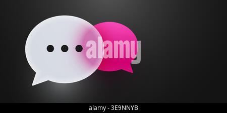 3D render of glossy speech bubbles on a dark background, representing communication and social media. Vector illustration Stock Vector