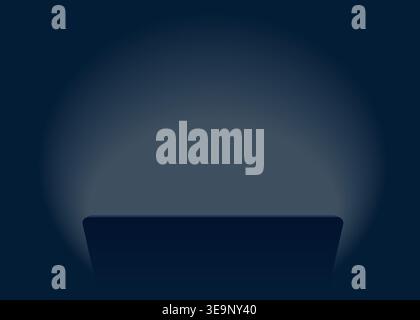 Dark aesthetic background featuring a sleek laptop silhouette illuminated by a soft, ethereal blue gradient light. Stock Vector