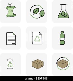 Eco Recycling Icon Set – Environmental Symbols, Sustainability and Zero Waste Icons Collection Stock Vector