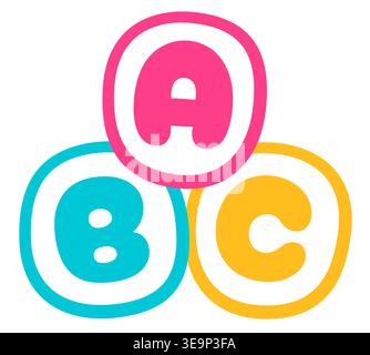 Cute cartoon ABC letter block icon, bright flat vector illustration. Children education, preschool toy, language school logo. Stock Vector