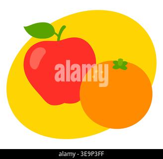 Apple and orange simple cartoon drawing. Comparing different fruit. Vector clipart illustration. Stock Vector