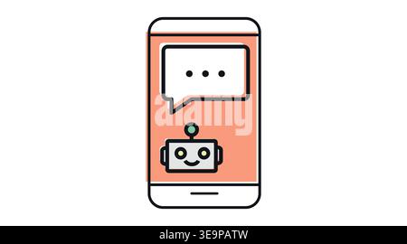 Smartphone AI chatbot icon: mobile phone with friendly robot and speech bubble Stock Vector