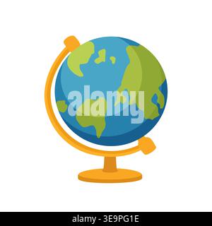 Earth globe on gold stand, world map, geography concept Stock Vector