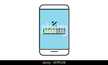 Smartphone software update and loading progress icon: mobile phone with percentage bar on screen Stock Vector
