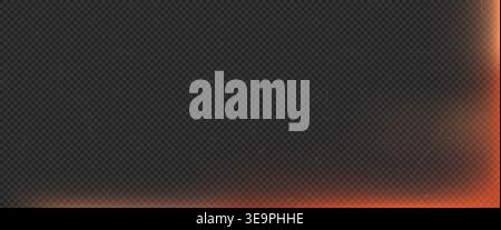 Dark transparent textured background with warm orange light leak and subtle film scratches, vintage burnt frame effect overlay for modern photo editin Stock Vector