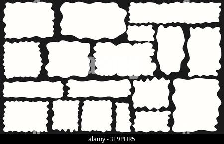 Hand drawn organic white speech bubbles wavy rectangular shapes. This irregular dialogue bubble set is ideal for social media templates, posters and c Stock Vector