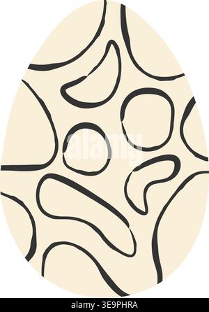 Contemporary Easter egg with hand drawn black ink blobs and shapes on beige background.Minimalist artistic design element for creative spring holiday Stock Vector