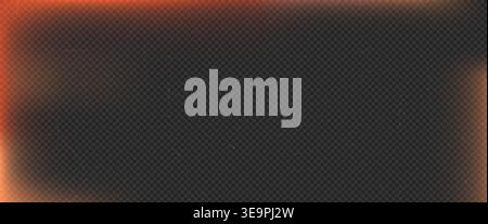 Dark transparent textured background with warm orange light leak and subtle film scratches, vintage burnt frame effect overlay for modern photo editin Stock Vector