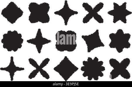 Set of abstract grunge ink shapes in black with rough sprayed edges.Collection of textured elements for distressed badges, labels, stamps and modern g Stock Vector
