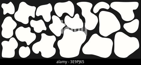 Set of abstract blob shapes in white on dark background. Bold organic vector collection for contemporary patterns, posters, packaging, surface design Stock Vector