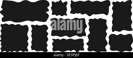 Set of large wavy black rectangles in different proportions, bold abstract label and frame collection for posters, social media graphics, branding acc Stock Vector