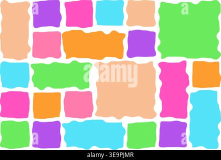 Set of small colorful rough edge rectangles in playful mosaic layout, vibrant block collection for kids projects, creative collages, stickers, apps an Stock Vector