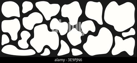 Set of abstract  organic blob shapes arranged in horizontal band, white on dark background. Vector elements for creative branding accents and contempo Stock Vector