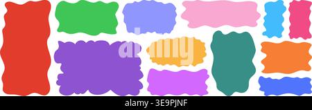 Set of colorful rough edge rectangles in bright palette, playful block collection for stickers, planners, bullet journals, UI buttons and fun modern d Stock Vector