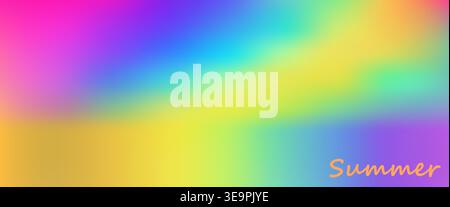 Vibrant summer rainbow mesh gradient background with text summer for modern digital design banner poster and mobile app ui landing page. Vector illust Stock Vector