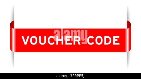 Red color inserted label banner with word voucher code on white background Stock Vector