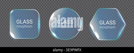 Glassmorphism icons float on grey background Stock Vector