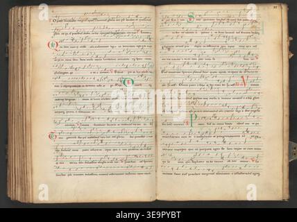 Vitae sanctorum is a 12th-century manuscript from Ghent, Netherlands, containing prayers, hymns, and saints' lives. The historical photographic print records folios including Antiphons and hymns of Sts. Landoaldus and Livinus. Stock Photo
