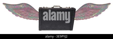 Closed Black Leather briefcase used to carry things during business and flying on wings Stock Photo
