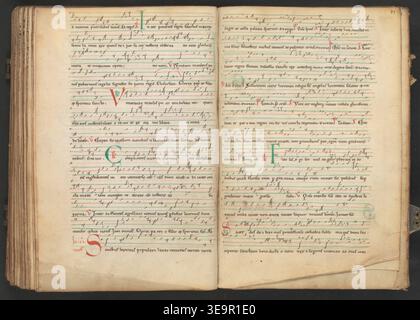 Vitae sanctorum is a medieval manuscript from Ghent, Netherlands, containing prayers, hymns, and saints' lives. The archival photographic record documents folios including Office of the dying and dead and Benedictio ad clericum faciendum. Stock Photo