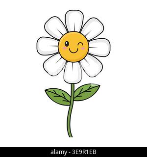 Smiling Daisy Flower Character with Winking Face Cute Spring Floral Vector Illustration Stock Vector