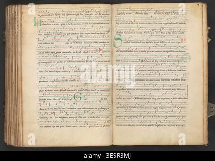 Vitae sanctorum is a 12th-century manuscript from Ghent, Netherlands, containing lives of saints, prayers, and hymns. The archival photographic record documents folios covering Passio S. Laurentii and Office of the dying and dead. Stock Photo