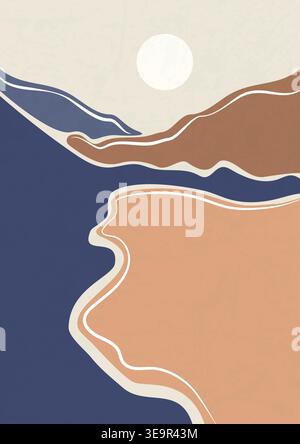 Abstract landscape poster. Nature wall decor contemporary art print, mid century mountain background. Vector illustration 10 eps. Stock Vector