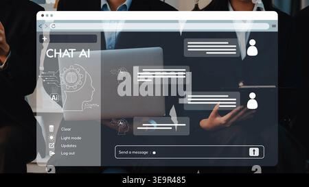 Advanced chat interface showcasing AI features and user engagement, tailored for modern business communication and innovative technology solutions Stock Photo