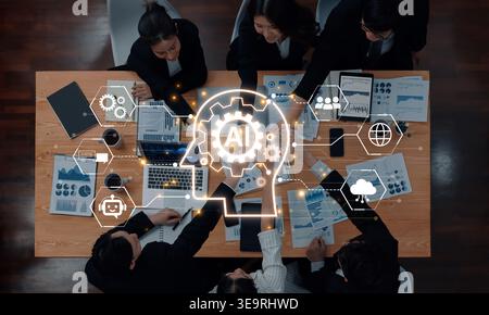 AI governance connects enterprise data, cloud and collaboration for trusted automation. AI supports policy, risk and compliance, improving decisions Stock Photo
