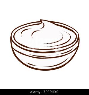 Dipping sauce in bowl. Vector illustration in clean hand-drawn line art style. Condiment element for fast food menus, takeaway packaging, recipe cards Stock Vector