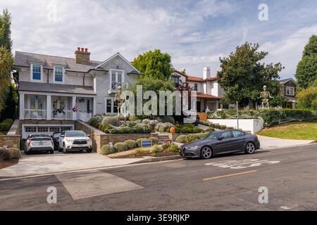 Los Angeles, California, USA - October 25 2024: Suburban houses decorated for Halloween with skeletons and ornaments Stock Photo