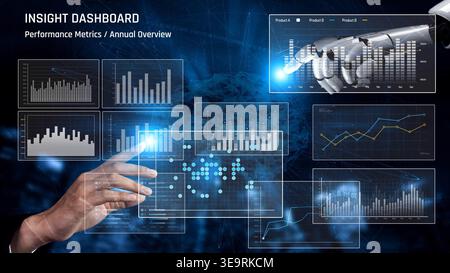 AI enhances business data analytics by automating dashboards, visualizing statistics, and supporting strategic decisions through real-time performance Stock Photo