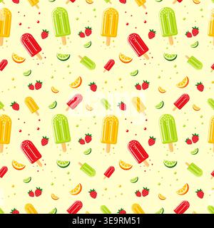 Summer popsicle and fruit seamless pattern vector illustration. Stock Vector