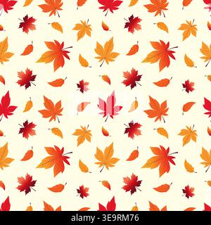 Autumn leaves seamless pattern with maple foliage vector illustration. Stock Vector