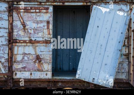 Old, abandoned and rusted equipment on Orkney mainland including WW2 submarine netting Stock Photo