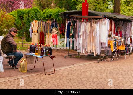 Handwritten Bottle Labels Outdoor Clothing Market Stock Photo