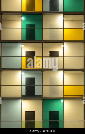 Colored windows facade in Stockholm suburb Stock Photo