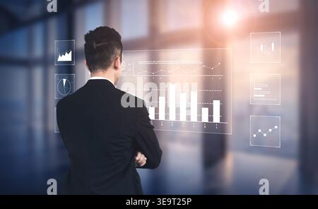 An interface for financial data analysis and stock market reporting. A collection of charts for tracking trends, performance, and investment data Stock Photo
