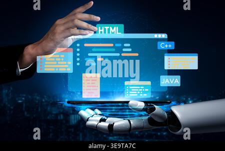 AI artificial intelligence assists software development through smart coding tools, virtual assistant debugging, and intelligent automation in digital Stock Photo