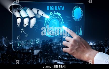 Using AI for Big Data analytics to gain business intelligence and insights. AI processing and visualizing large datasets for strategic decisions Stock Photo