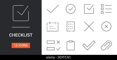 Checklist Icons Set Editable Stroke Line Vector Illustration. Stock Vector