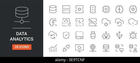 Data Analytics Icons Set Editable Stroke Line Vector Illustration. Stock Vector