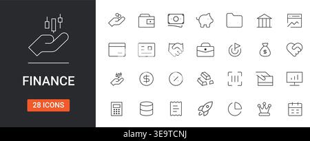 Finance Icons Set Editable Stroke Line Vector Illustration. Stock Vector