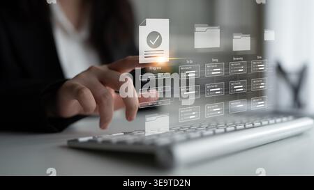 Task management workflow dashboard visualizing to-do lists, ongoing tasks, review status, and completed items to support productivity and project Stock Photo