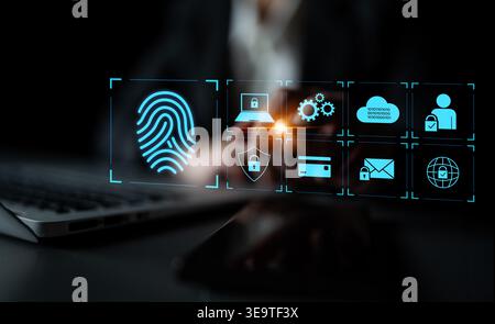 System for safeguarding digital identity using fingerprint authentication, encryption, and secure access protocols across cloud, device, and personal Stock Photo