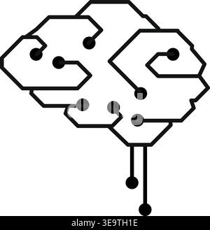 Vector illustration of linear brain symbol and microchip. AI intelligence concepts, neural technology branding, futuristic mind. Stock Vector