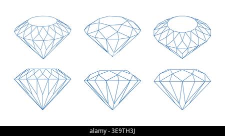 Set of elegant gemstone and diamond icons in outline style. Stock Vector