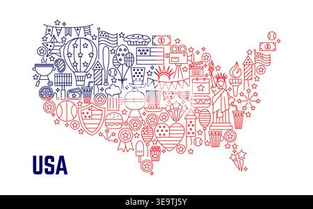 USA Map Line Icons Country Stock Vector