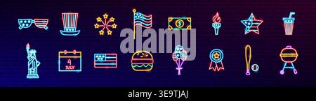 USA Country Neon Objects Stock Vector